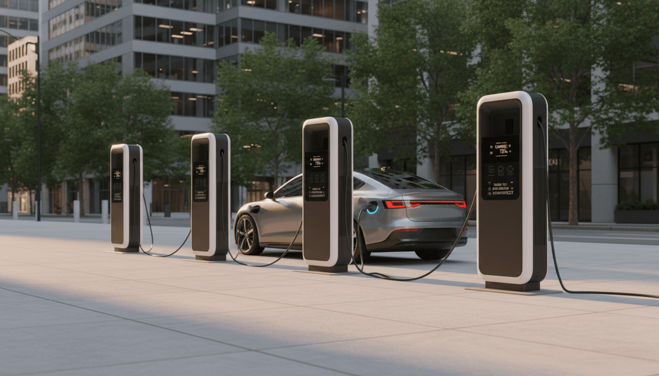 Punto de carga de vehículos eléctricos con cable conectado a un auto