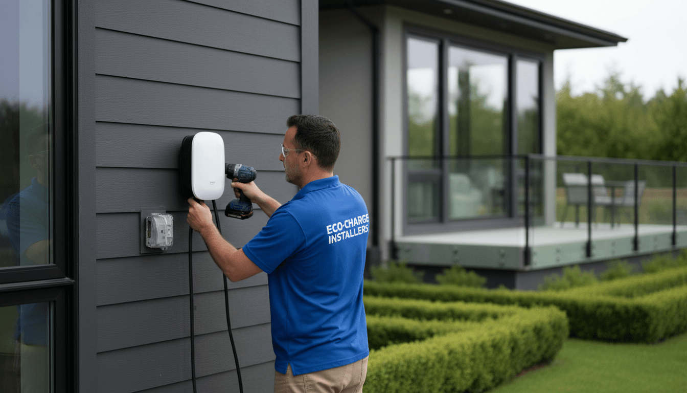 Carga de vehículo eléctrico en casa con técnico profesional